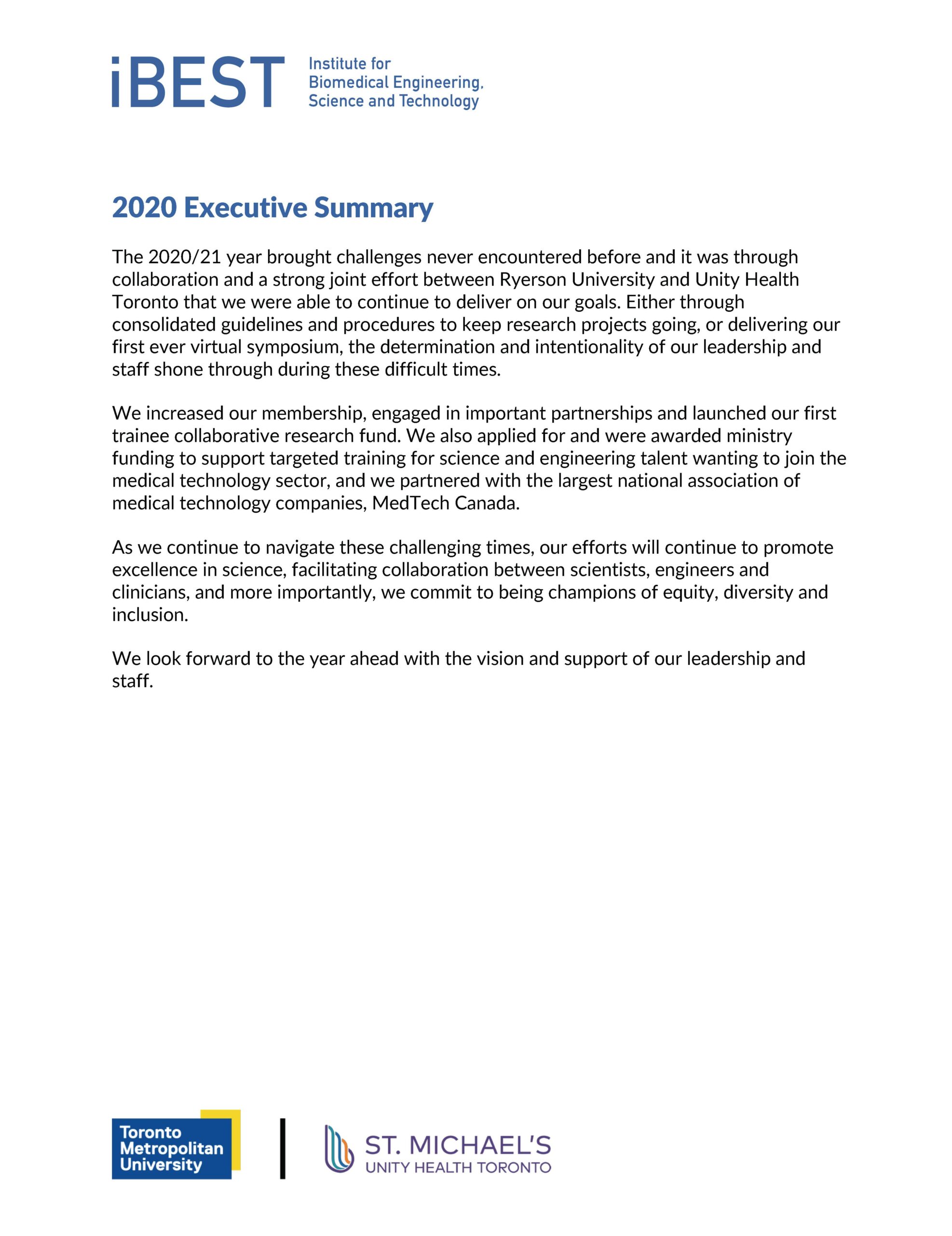 iBEST 2020 Executive Summary
