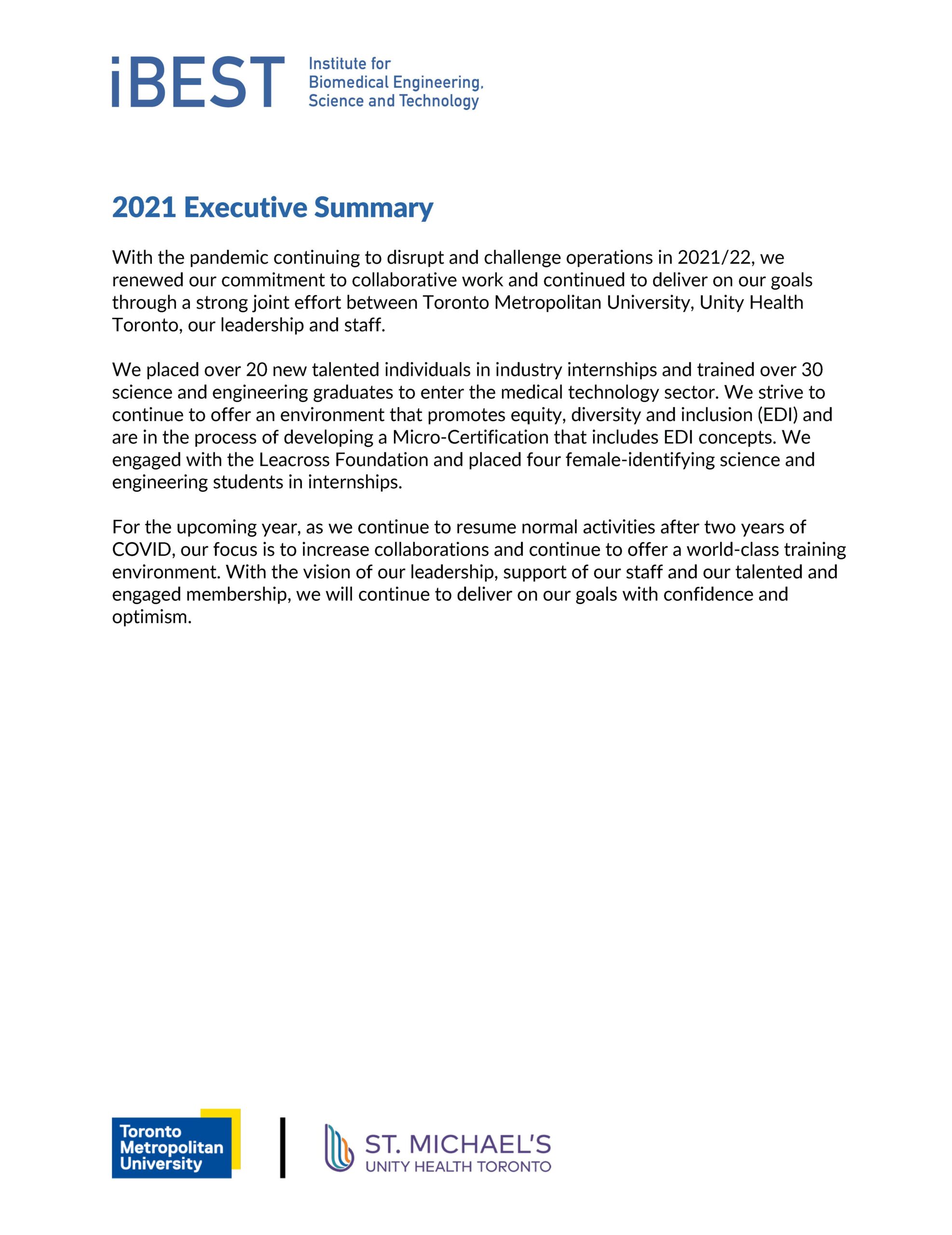 iBEST 2021 Executive Summary